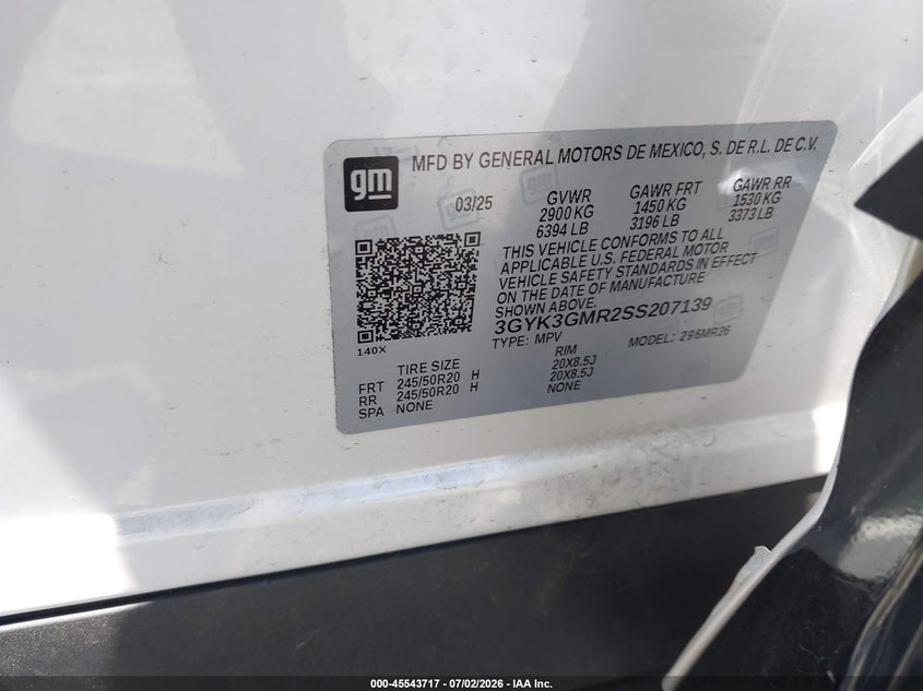 2025 Cadillac Optiq VIN 3GYK3GMR2SS207139 IAAI salvage auction — FRONT END, Salvage (California), sold $16,850 on 2026-07-30 (photo 9)