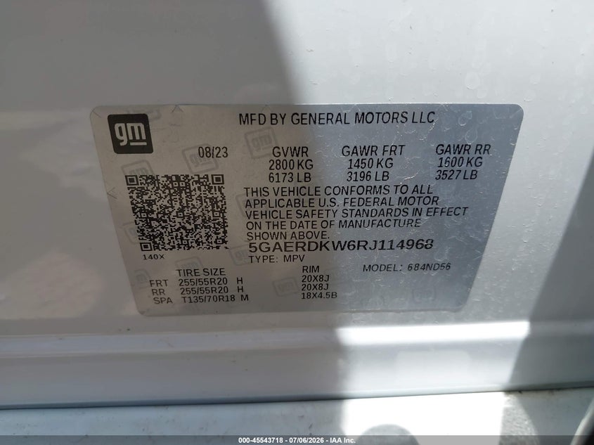 2024 Buick Enclave VIN 5GAERDKW6RJ114968 IAAI salvage auction — LEFT FRONT, Salvage (Texas), sold $8,800 on 2026-08-01 (photo 9)