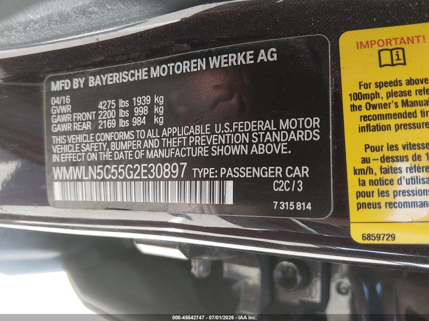 2016 Mini Clubman VIN WMWLN5C55G2E30897 IAAI salvage auction — UNKNOWN, Salvage Title, sold $1,250 on 2026-07-29 (photo 9)