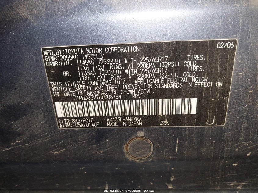 2006 Toyota Rav4 VIN JTMBD33V766008754 IAAI salvage auction — SIDE, Salvage (Pennsylvania), sold $325 on 2026-07-23 (photo 9)