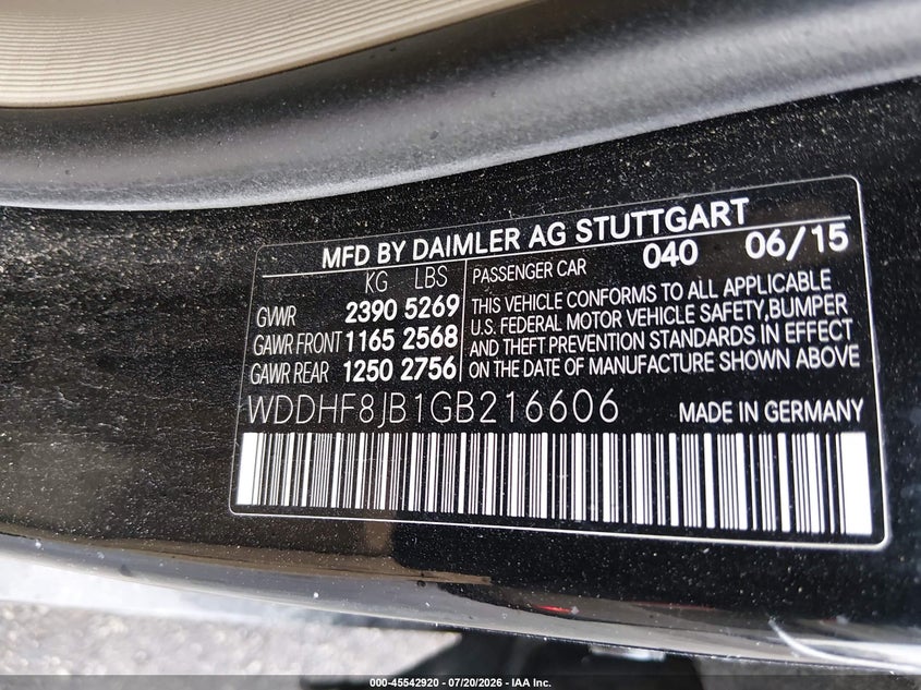 2016 Mercedes-benz E-klasse VIN WDDHF8JB1GB216606 IAAI salvage auction — LEFT SIDE, Salvage (Illinois), sold $3,925 on 2026-08-17 (photo 9)