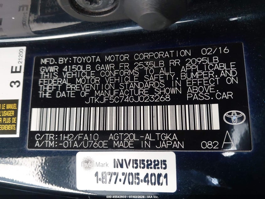 2016 Scion Tc VIN JTKJF5C74GJ023268 IAAI salvage auction — RIGHT REAR, Salvage (California), sold $1,100 on 2026-07-30 (photo 9)
