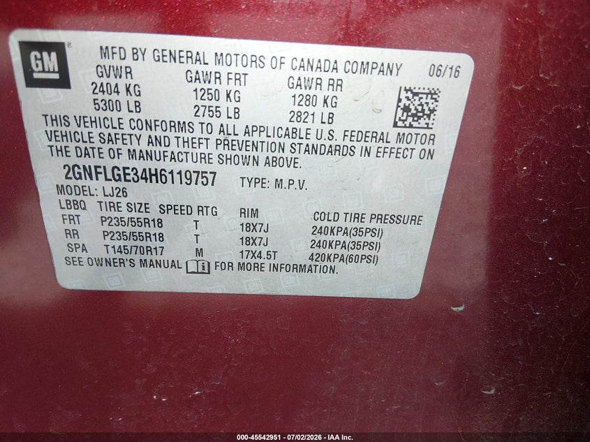 2017 Chevrolet Equinox VIN 2GNFLGE34H6119757 IAAI salvage auction — FRONT END, Clear (Wisconsin), sold $1,200 on 2026-07-09 (photo 9)