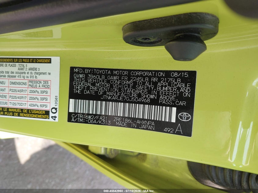 2016 Scion Im VIN JTNKARJE7GJ504968 IAAI salvage auction — RIGHT SIDE, Salvage Title, sold $2,450 on 2026-08-21 (photo 9)