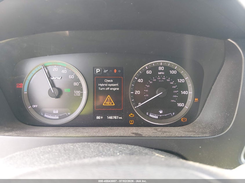 2016 Hyundai Sonata VIN KMHE24L1XGA023104 IAAI salvage auction — RIGHT FRONT, Clear (Florida), sold $1,425 on 2026-07-29 (photo 7)