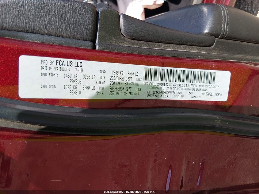 2019 Jeep Grand cherokee VIN 1C4RJFAG2KC839104 IAAI salvage auction — FRONT END, Salvage (Arkansas), sold $2,500 on 2026-08-03 (photo 9)