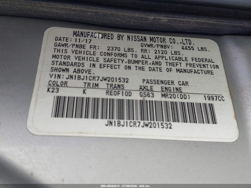 2018 Nissan Rogue VIN JN1BJ1CR7JW201532 IAAI salvage auction — NORMAL WEAR, Clear (New Jersey), sold $1,550 on 2026-07-14 (photo 9)