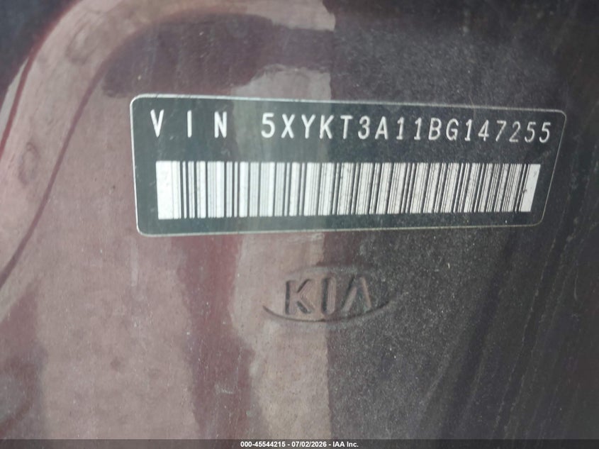 2011 Kia Sorento VIN 5XYKT3A11BG147255 IAAI salvage auction — RIGHT FRONT, Salvage (Pennsylvania), sold $900 on 2026-07-24 (photo 9)