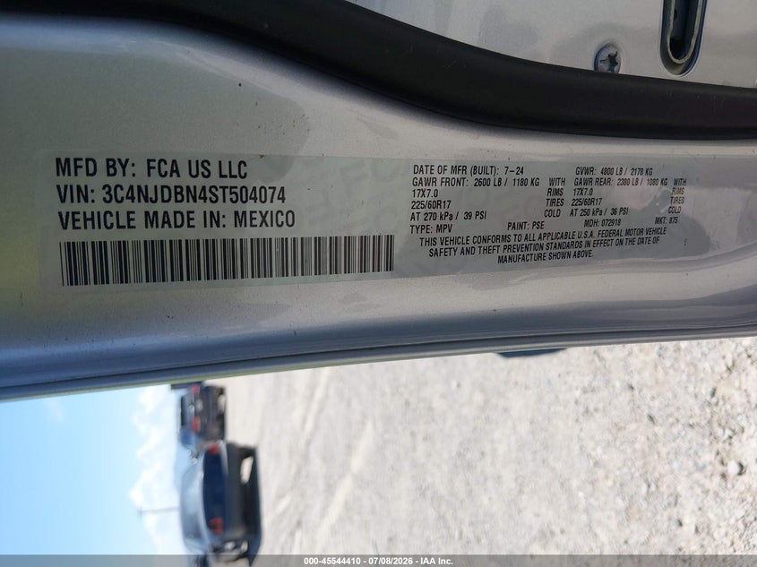 2025 Jeep Compass VIN 3C4NJDBN4ST504074 IAAI salvage auction — ROLLOVER, Salvage Title, sold $1,950 on 2026-08-23 (photo 9)