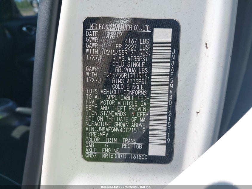 2013 Nissan Juke VIN JN8AF5MV4DT215119 IAAI salvage auction — NORMAL WEAR, Clear (Florida), sold $1,200 on 2026-07-14 (photo 9)