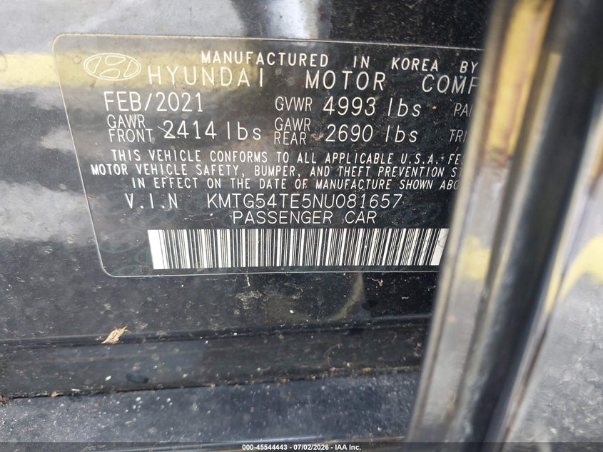 2022 Genesis G70 VIN KMTG54TE5NU081657 IAAI salvage auction — FRONT END, Salvage (Florida), sold $3,000 on 2026-07-09 (photo 9)