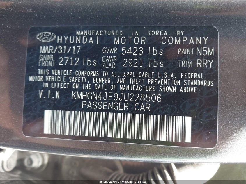 2018 Genesis G80 VIN KMHGN4JE9JU228506 IAAI salvage auction — FRONT END, Salvage (Ohio), sold $1,275 on 2026-07-23 (photo 9)