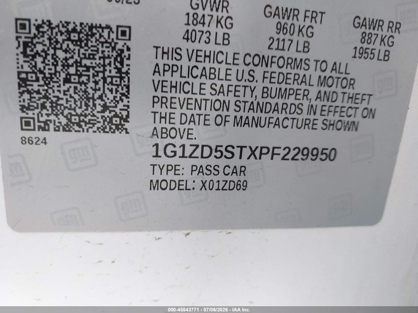 2023 Chevrolet Malibu VIN 1G1ZD5STXPF229950 IAAI salvage auction — NORMAL WEAR, Clear (Colorado), sold $7,100 on 2026-07-16 (photo 9)
