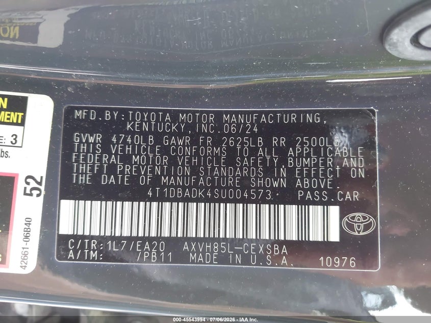 2025 Toyota Camry VIN 4T1DBADK4SU004573 IAAI salvage auction — REAR END, Salvage Title, sold $12,600 on 2026-08-03 (photo 9)
