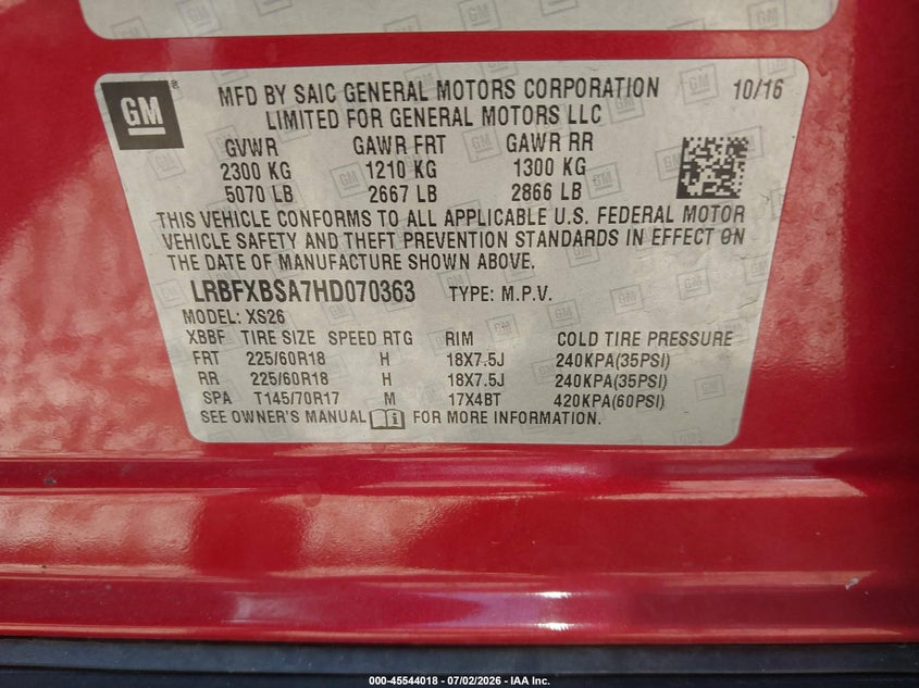 2017 Buick Envision VIN LRBFXBSA7HD070363 IAAI salvage auction — LEFT SIDE, Salvage (Ohio), sold $850 on 2026-07-28 (photo 9)