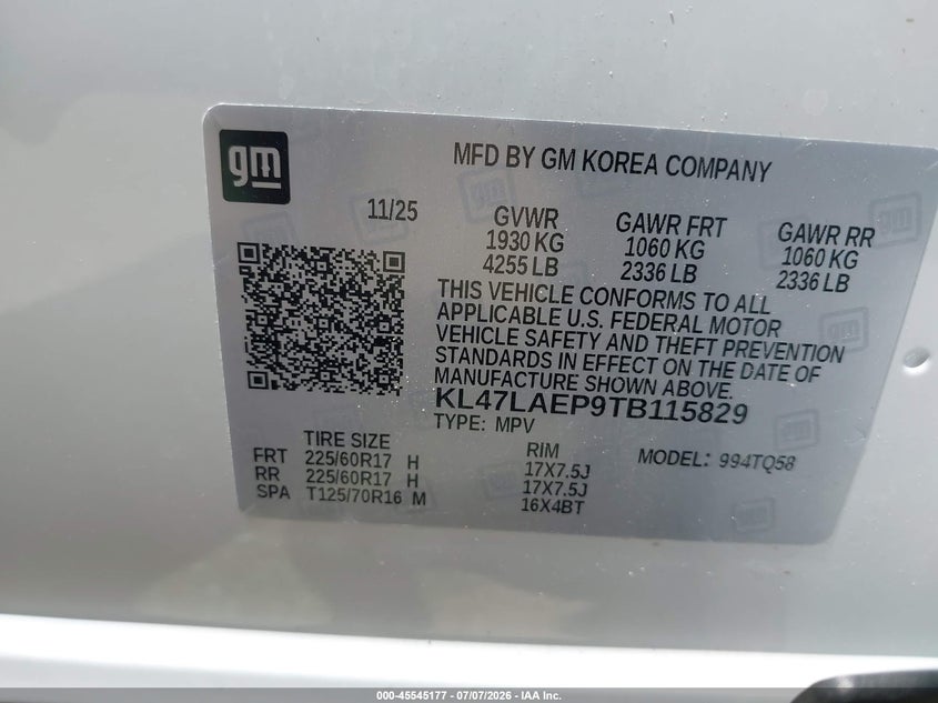 2026 Buick Envista VIN KL47LAEP9TB115829 IAAI salvage auction — FRONT END, Enterprise Vehicles Clear Only (Tennessee), sold $11,450 on 2026-07-20 (photo 9)