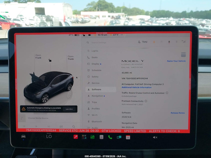 2023 Tesla Model y VIN 7SAYGDEE4PF616244 IAAI salvage auction — SIDE, Salvage Title, sold $11,500 on 2026-08-19 (photo 7)