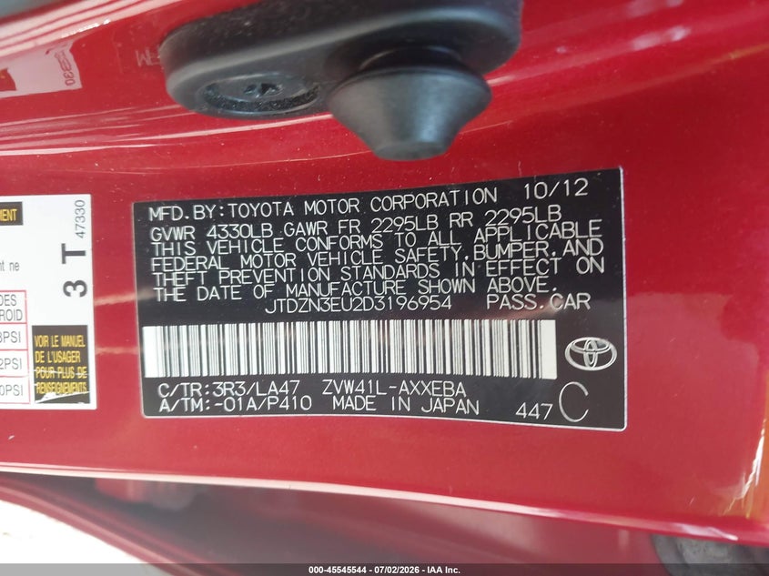 2013 Toyota Prius v VIN JTDZN3EU2D3196954 IAAI salvage auction — NORMAL WEAR, Clear (Florida), sold $2,900 on 2026-07-09 (photo 9)