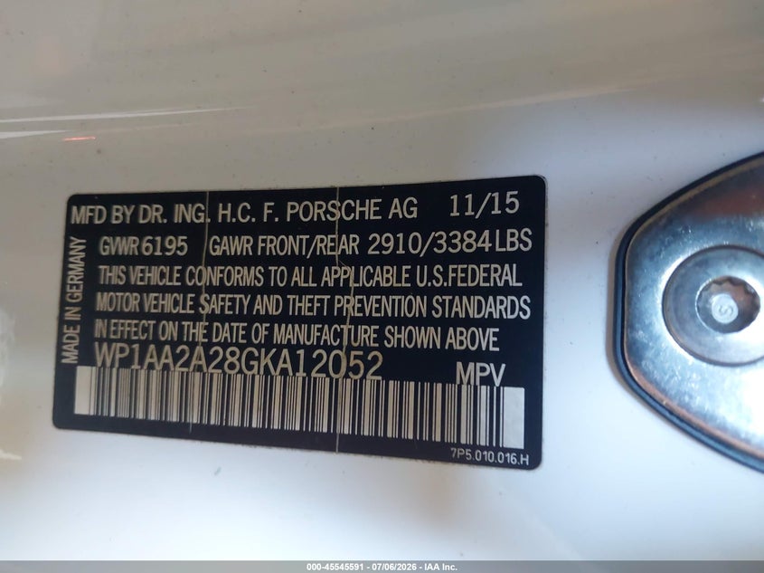 2016 Porsche Cayenne VIN WP1AA2A28GKA12052 IAAI salvage auction — FRONT END, Salvage (Michigan), sold $1,300 on 2026-08-11 (photo 9)