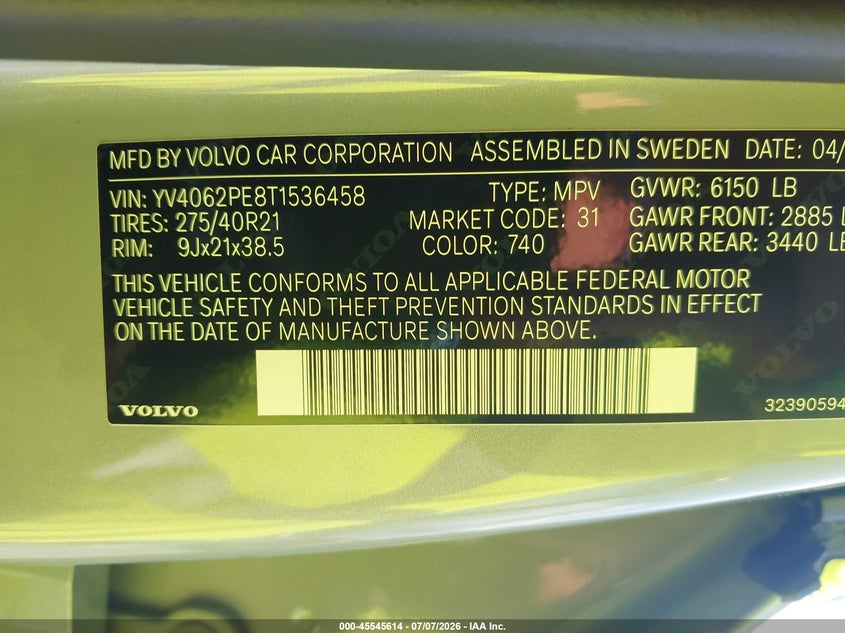 2026 Volvo Xc90 VIN YV4062PE8T1536458 IAAI salvage auction — SIDE, Salvage Title, sold $36,250 on 2026-08-12 (photo 9)