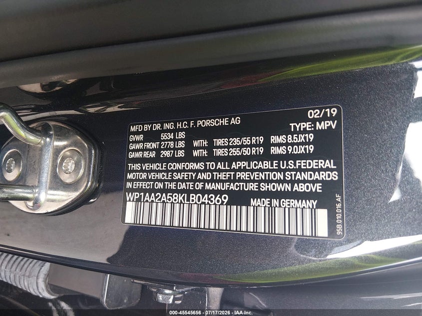 2019 Porsche Macan VIN WP1AA2A58KLB04369 IAAI salvage auction — REAR END, Salvage Title, sold $11,100 on 2026-09-02 (photo 9)