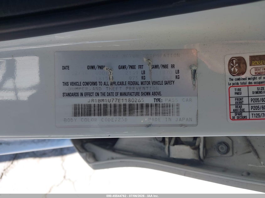 2014 Mazda 3 VIN JM1BM1U77E1180265 IAAI salvage auction — FRONT END, Salvage (California), sold $1,450 on 2026-07-17 (photo 9)