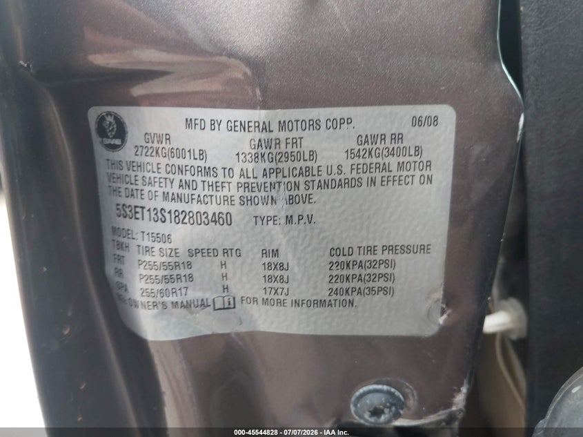 2008 Saab 9-7x VIN 5S3ET13S182803460 IAAI salvage auction — LEFT SIDE, Salvage (Ohio), sold $375 on 2026-08-04 (photo 9)