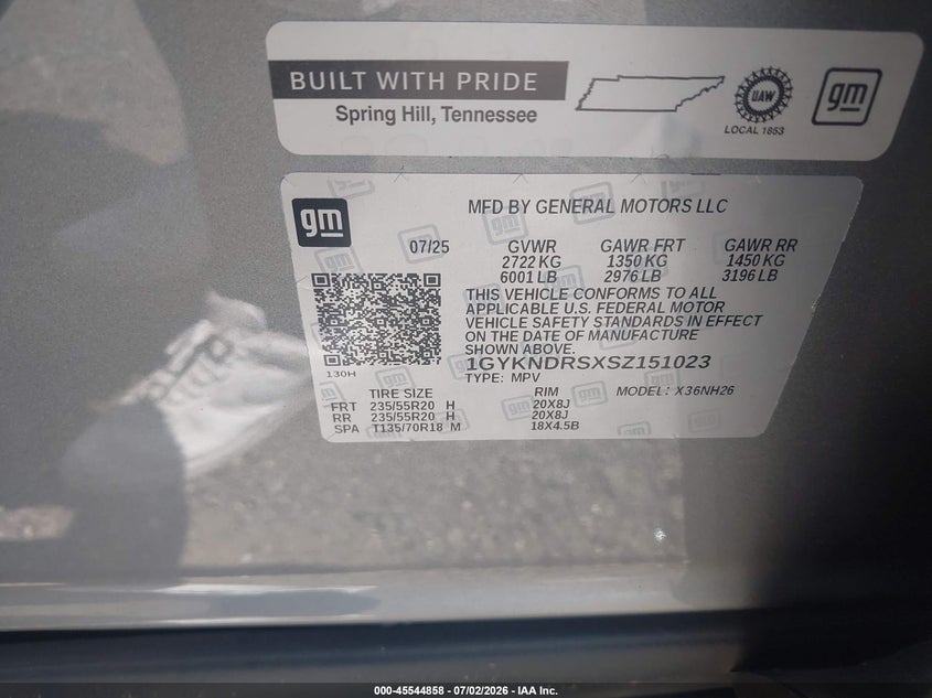 2025 Cadillac Xt5 VIN 1GYKNDRSXSZ151023 IAAI salvage auction — LEFT FRONT, Salvage Title, sold $14,600 on 2026-08-14 (photo 9)