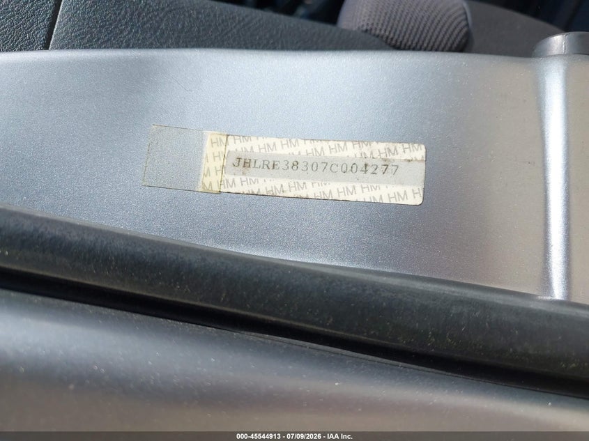 2007 Honda Cr-v VIN JHLRE38307C004277 IAAI salvage auction — SIDE, Clear (Massachusetts), sold $500 on 2026-07-15 (photo 9)