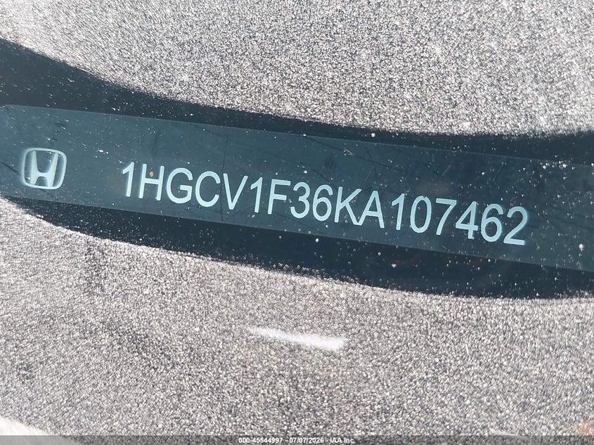 2019 Honda Accord VIN 1HGCV1F36KA107462 IAAI salvage auction — THEFT, Original (Texas), sold $10,000 on 2026-07-27 (photo 9)
