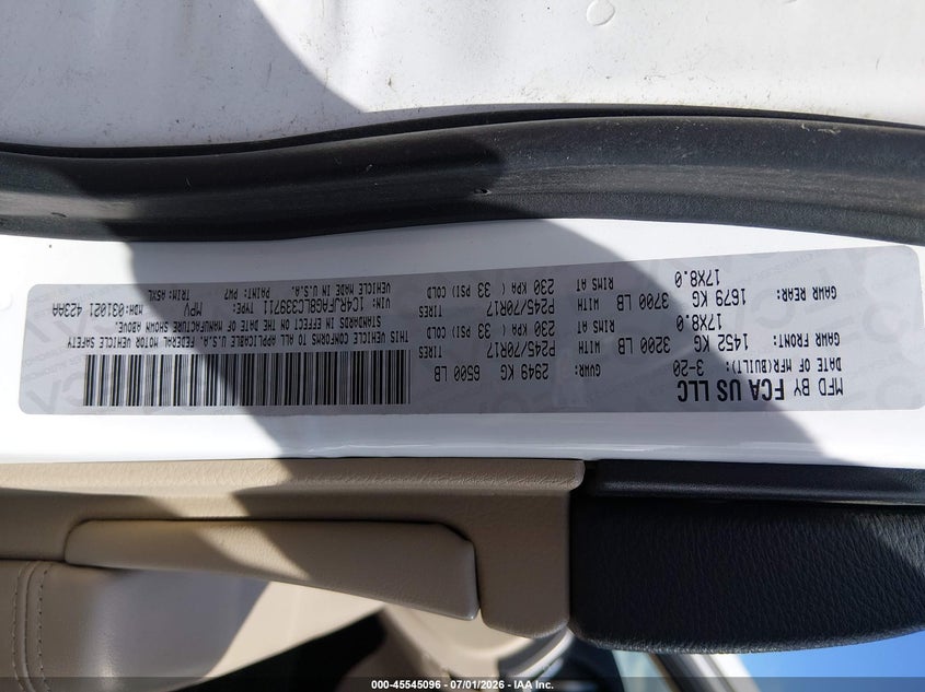 2020 Jeep Grand cherokee VIN 1C4RJFAG8LC339711 IAAI salvage auction — NORMAL WEAR, Sf97 (Oregon), sold $10,800 on 2026-07-29 (photo 9)
