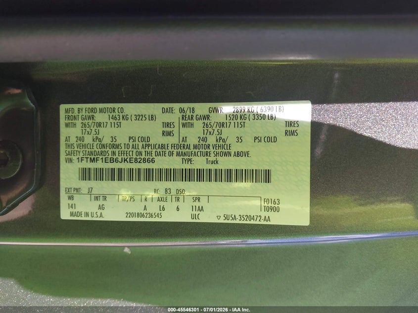 2018 Ford F-150 VIN 1FTMF1EB6JKE82866 IAAI salvage auction — NORMAL WEAR, Sf97 (Hawaii), sold $12,200 on 2026-07-28 (photo 9)