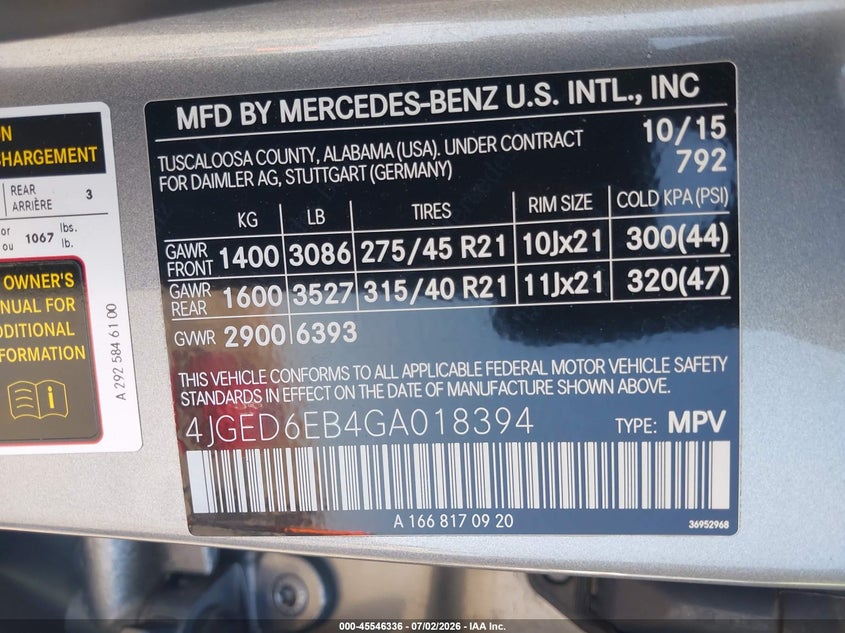 2016 Mercedes-benz Amg gle coupe VIN 4JGED6EB4GA018394 IAAI salvage auction — SIDE, Salvage (California), sold $16,100 on 2026-08-02 (photo 9)