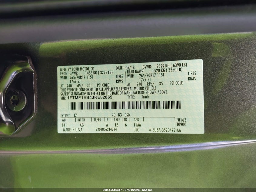 2018 Ford F-150 VIN 1FTMF1EB4JKE82865 IAAI salvage auction — NORMAL WEAR, Sf97 (Hawaii), sold $18,600 on 2026-07-28 (photo 9)