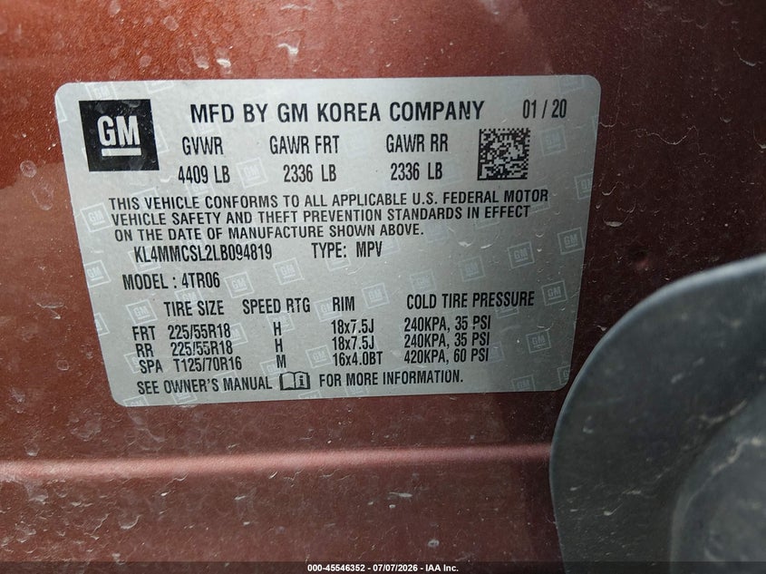 2020 Buick Encore gx VIN KL4MMCSL2LB094819 IAAI salvage auction — REAR END, Salvage (Ohio), sold $2,150 on 2026-07-24 (photo 9)