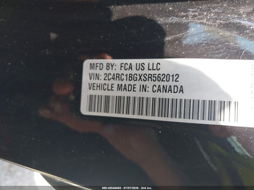 2025 Chrysler Pacifica VIN 2C4RC1BGXSR562012 IAAI salvage auction — HAIL, Enterprise Vehicles Clear Only (California), sold $13,000 on 2026-07-29 (photo 9)