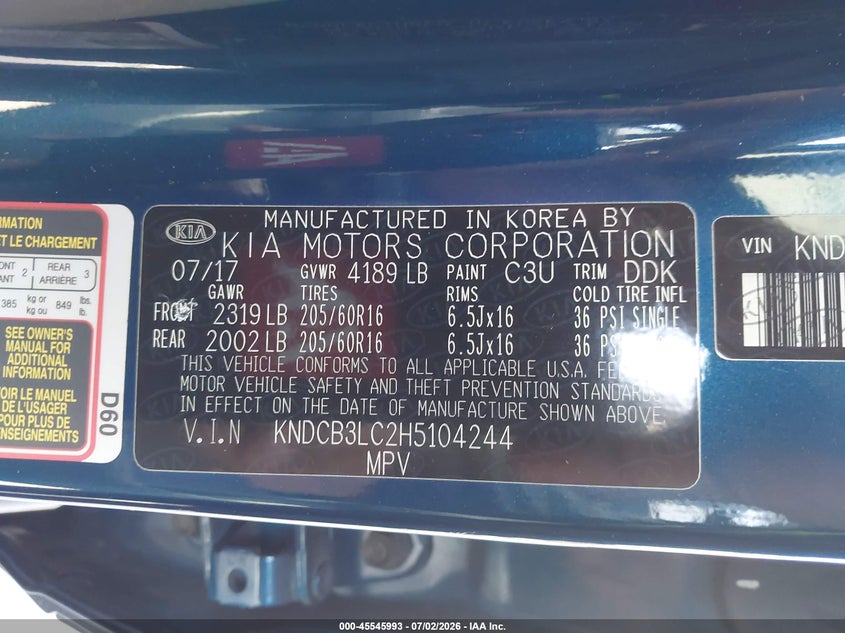 2017 Kia Niro VIN KNDCB3LC2H5104244 IAAI salvage auction — NORMAL WEAR, Clear - Dealer Only (California), sold $2,900 on 2026-07-09 (photo 9)