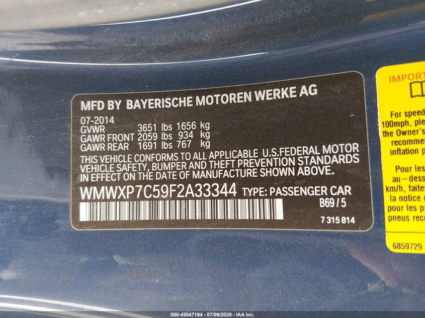 2015 Mini Hard top VIN WMWXP7C59F2A33344 IAAI salvage auction — LEFT & RIGHT, Salvage (California), sold $2,500 on 2026-08-05 (photo 9)
