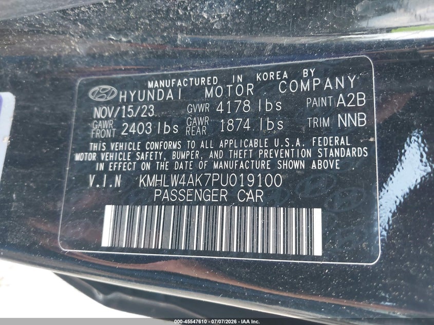 2023 Hyundai Elantra n VIN KMHLW4AK7PU019100 IAAI salvage auction — NORMAL WEAR, Clear (Indiana), sold $3,625 on 2026-07-28 (photo 9)