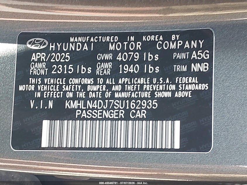 2025 Hyundai Elantra VIN KMHLN4DJ7SU162935 IAAI salvage auction — REAR END, Enterprise Vehicles Clear Only (California), sold $7,600 on 2026-07-08 (photo 9)