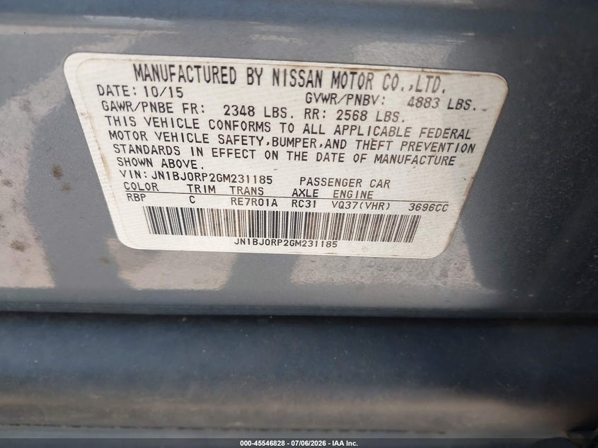 2016 Infiniti Qx50 VIN JN1BJ0RP2GM231185 IAAI salvage auction — NORMAL WEAR, Clear-Dealer Only (North Carolina), sold $1,700 on 2026-07-13 (photo 9)