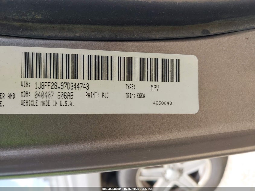2007 Jeep Patriot VIN 1J8FF28W97D344743 IAAI salvage auction — FRONT END, Clear (Colorado), sold $125 on 2026-07-09 (photo 9)