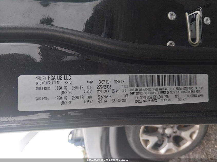 2018 Jeep Compass VIN 3C4NJDCB6JT131848 IAAI salvage auction — UNKNOWN, Salvage (Pennsylvania), sold $5,800 on 2026-07-23 (photo 9)