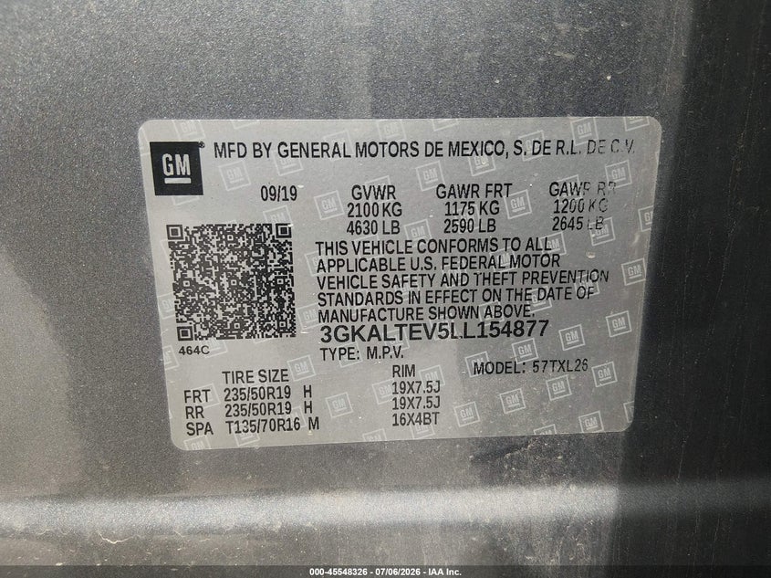 2020 Gmc Terrain VIN 3GKALTEV5LL154877 IAAI salvage auction — FRONT END, Salvage (Maine), sold $4,875 on 2026-08-29 (photo 9)