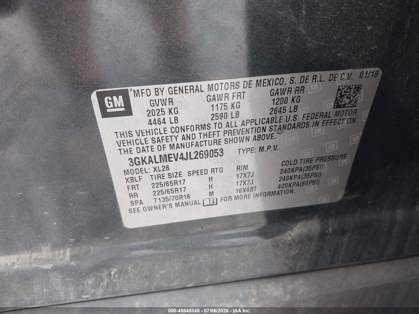 2018 Gmc Terrain VIN 3GKALMEV4JL269053 IAAI salvage auction — LEFT FRONT, Salvage Title, sold $4,150 on 2026-08-03 (photo 9)
