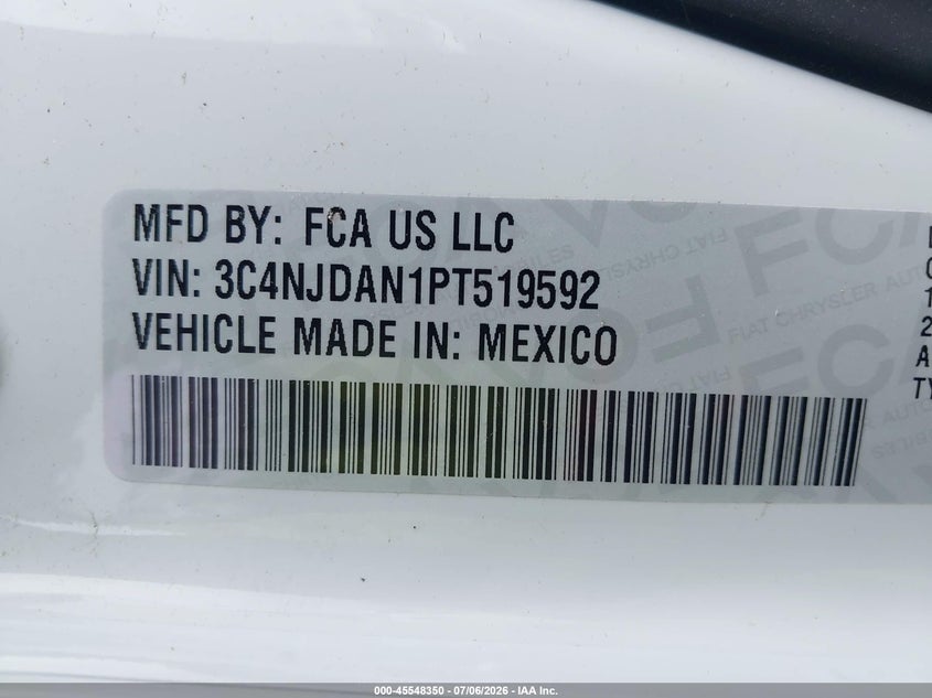 2023 Jeep Compass VIN 3C4NJDAN1PT519592 IAAI salvage auction — UNKNOWN, Salvage Title, sold $3,100 on 2026-08-08 (photo 9)