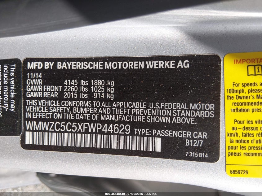 2015 Mini Countryman VIN WMWZC5C5XFWP44629 IAAI salvage auction — NORMAL WEAR, Clear (Delaware), sold $2,200 on 2026-07-13 (photo 9)