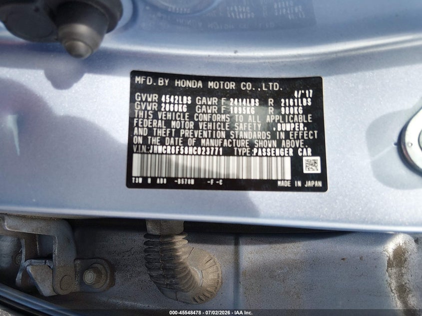 2017 Honda Accord VIN JHMCR6F58HC023771 IAAI salvage auction — REAR END, Rebuildable (Florida), sold $50 on 2026-07-30 (photo 9)