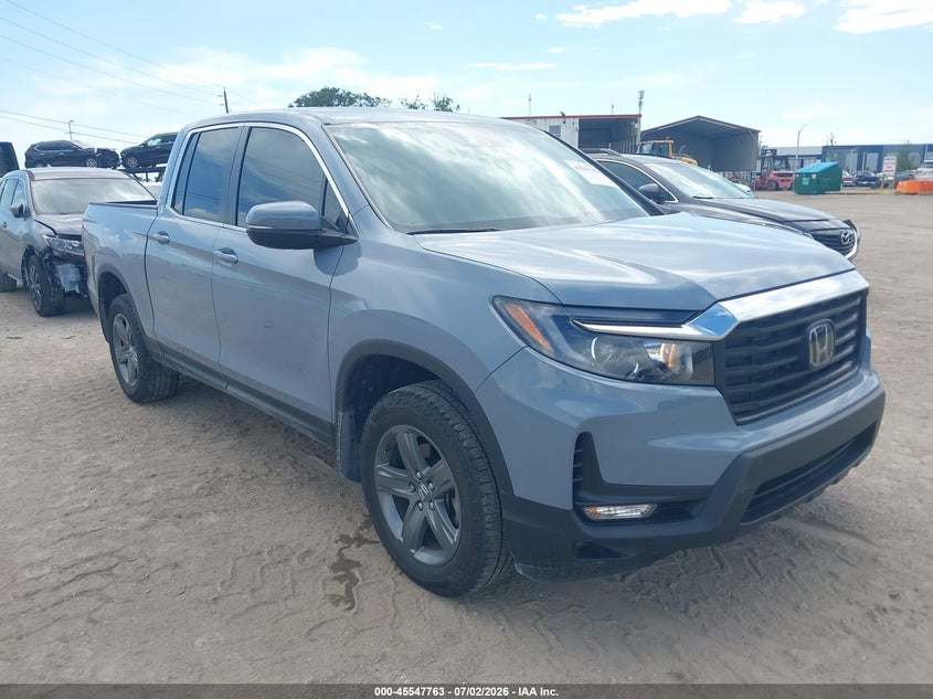 2023 Honda Ridgeline VIN 5FPYK3F55PB039915 IAAI salvage auction — FRONT END, Rebuildable (Florida), sold $9,100 on 2026-07-28 (photo 1)