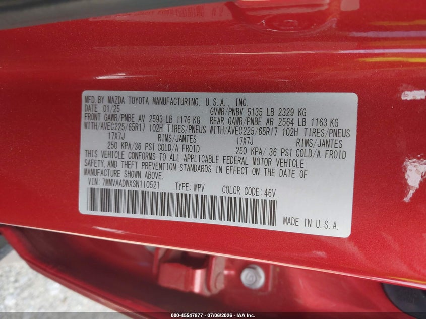 2025 Mazda Cx-50 VIN 7MMVAADWXSN110521 IAAI salvage auction — REAR END, Salvage Title, sold $14,200 on 2026-08-21 (photo 9)